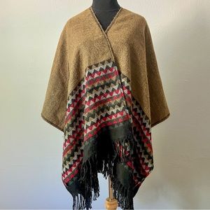 Southwest Tan/Black Fringe Blanket Poncho